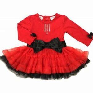 F.A.O. Schwarz NY Red/Black Bodysuit, Tutu, Bows & Silver Sequins 18 mos. NWOT
